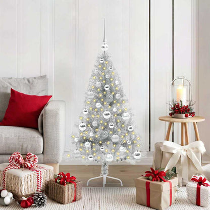 Künstlicher vorbeleuchteter Weihnachtsbaum Silber 120 cm PET
