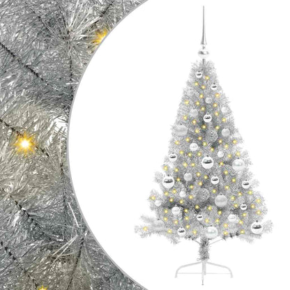 Künstlicher vorbeleuchteter Weihnachtsbaum Silber 120 cm PET