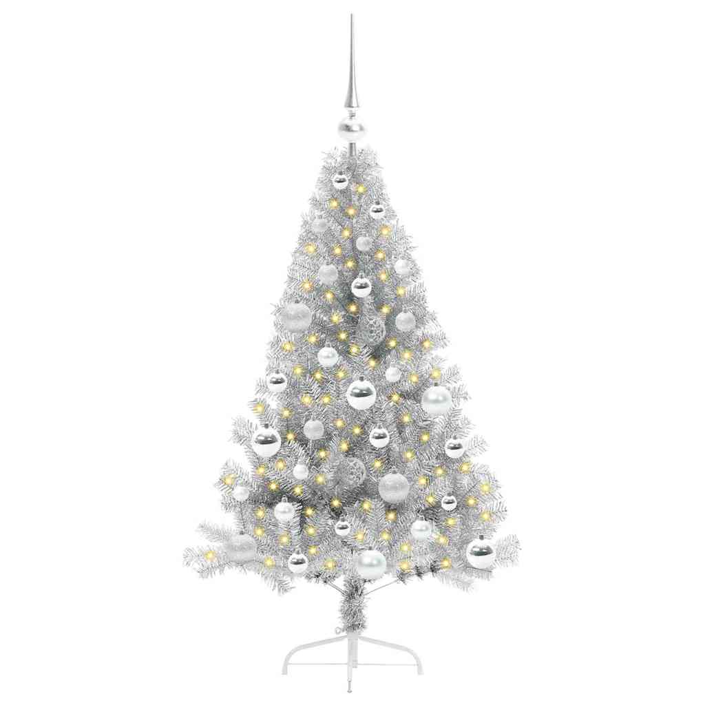 Künstlicher vorbeleuchteter Weihnachtsbaum Silber 120 cm PET