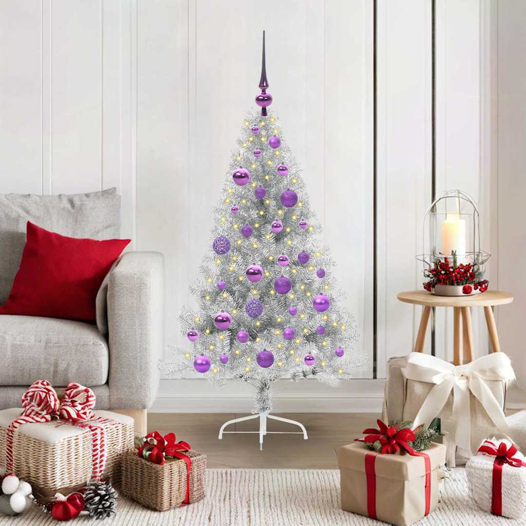 Künstlicher vorbeleuchteter Weihnachtsbaum Silber 120 cm PET
