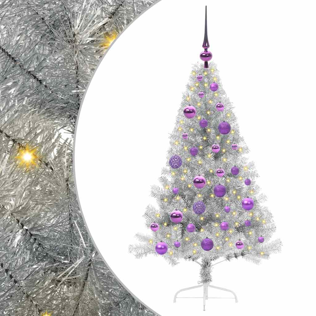 Künstlicher vorbeleuchteter Weihnachtsbaum Silber 120 cm PET