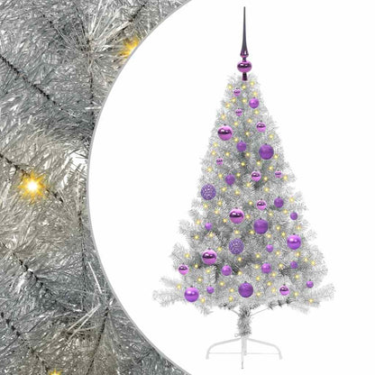 Künstlicher vorbeleuchteter Weihnachtsbaum Silber 120 cm PET