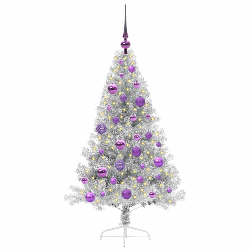 Künstlicher vorbeleuchteter Weihnachtsbaum Silber 120 cm PET