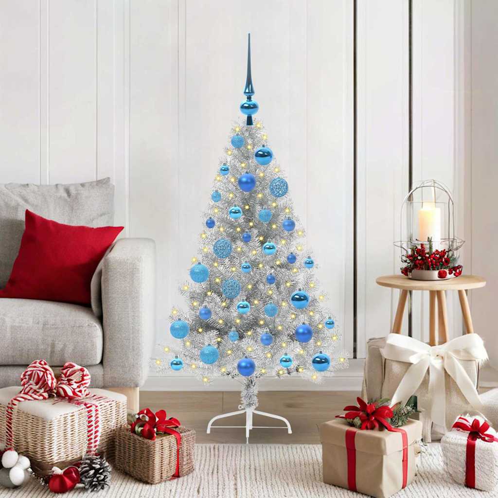 Künstlicher vorbeleuchteter Weihnachtsbaum Silber 120 cm PET