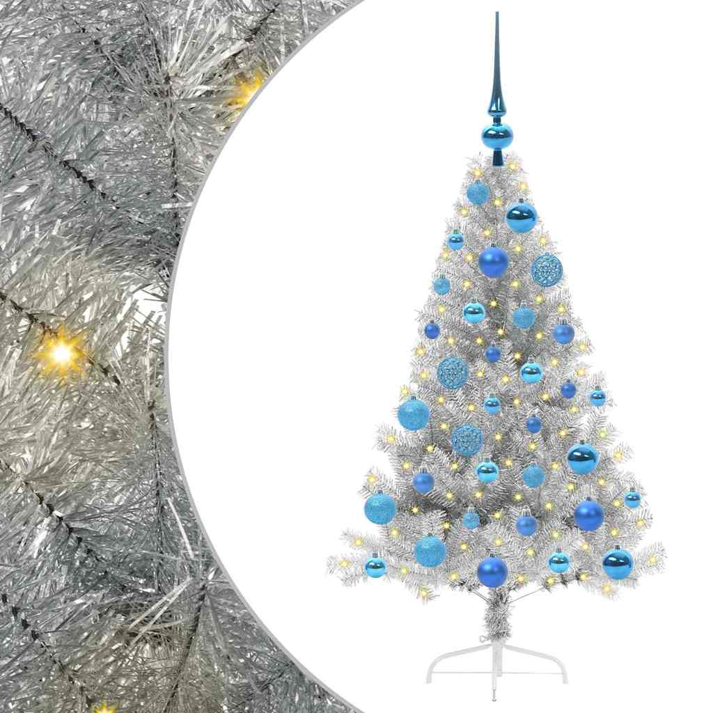 Künstlicher vorbeleuchteter Weihnachtsbaum Silber 120 cm PET