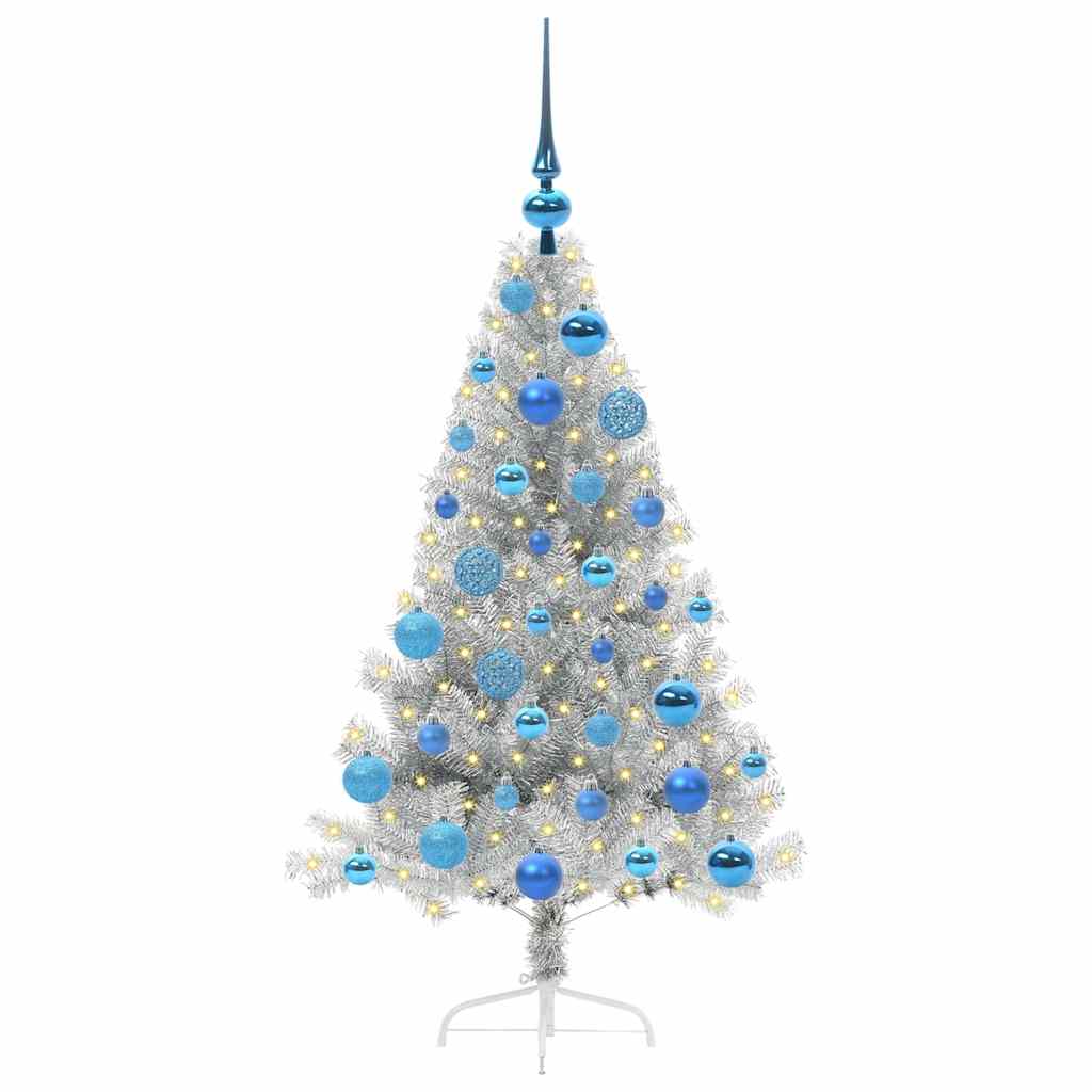 Künstlicher vorbeleuchteter Weihnachtsbaum Silber 120 cm PET