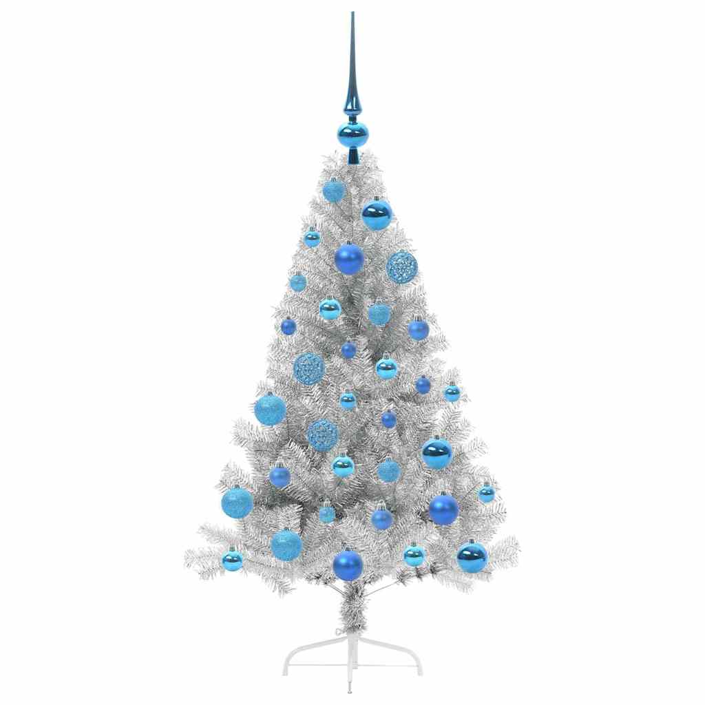 Künstlicher vorbeleuchteter Weihnachtsbaum Silber 120 cm PET
