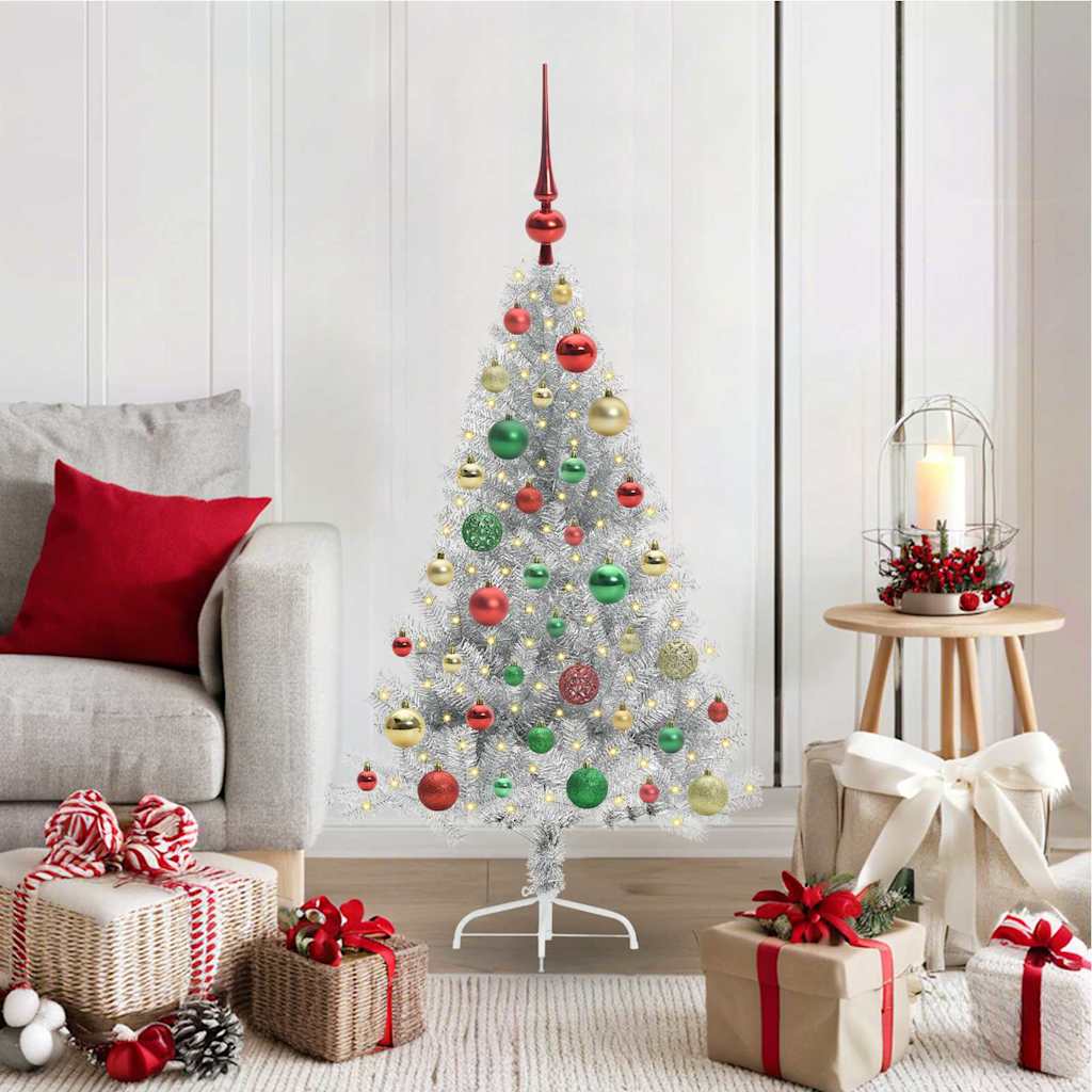 Künstlicher vorbeleuchteter Weihnachtsbaum Silber 120 cm PET