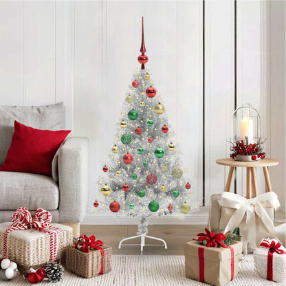 Künstlicher vorbeleuchteter Weihnachtsbaum Silber 120 cm PET