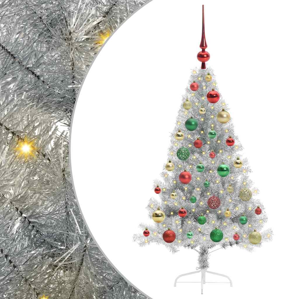 Künstlicher vorbeleuchteter Weihnachtsbaum Silber 120 cm PET