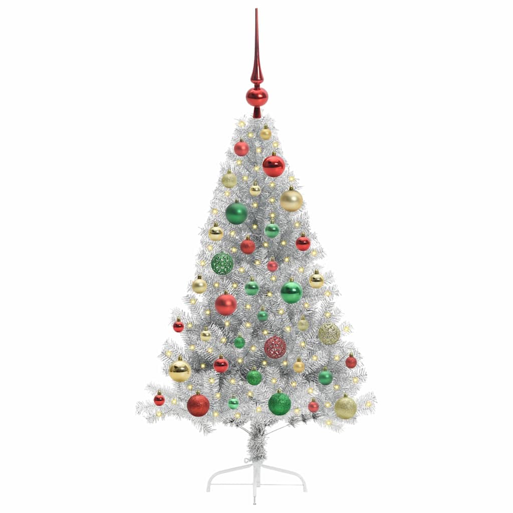 Künstlicher vorbeleuchteter Weihnachtsbaum Silber 120 cm PET