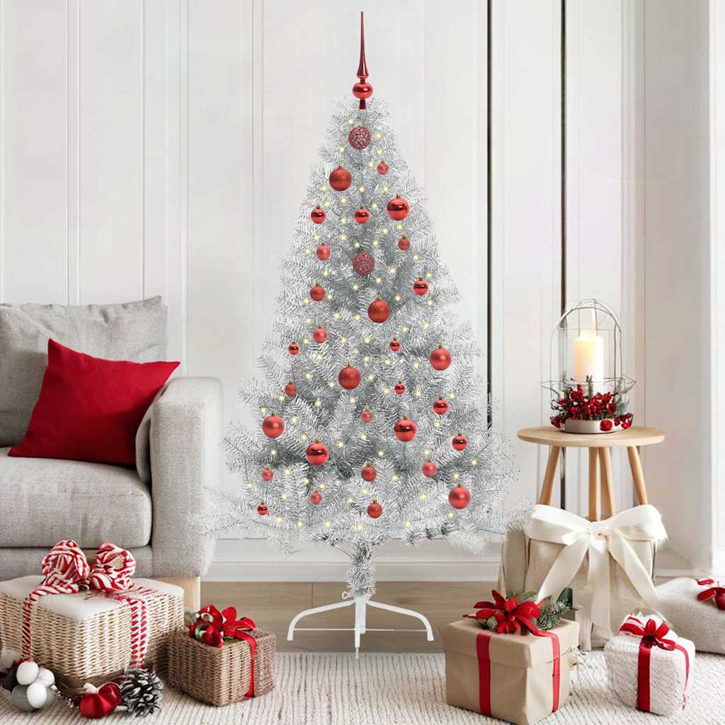 Künstlicher vorbeleuchteter Weihnachtsbaum Silber 150 cm PET