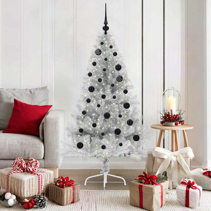 Künstlicher vorbeleuchteter Weihnachtsbaum Silber 150 cm PET