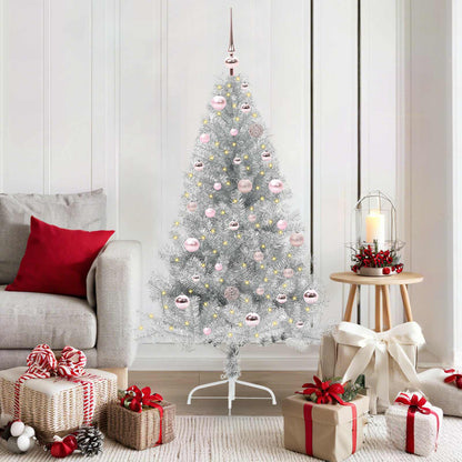 Künstlicher vorbeleuchteter Weihnachtsbaum Silber 150 cm PET