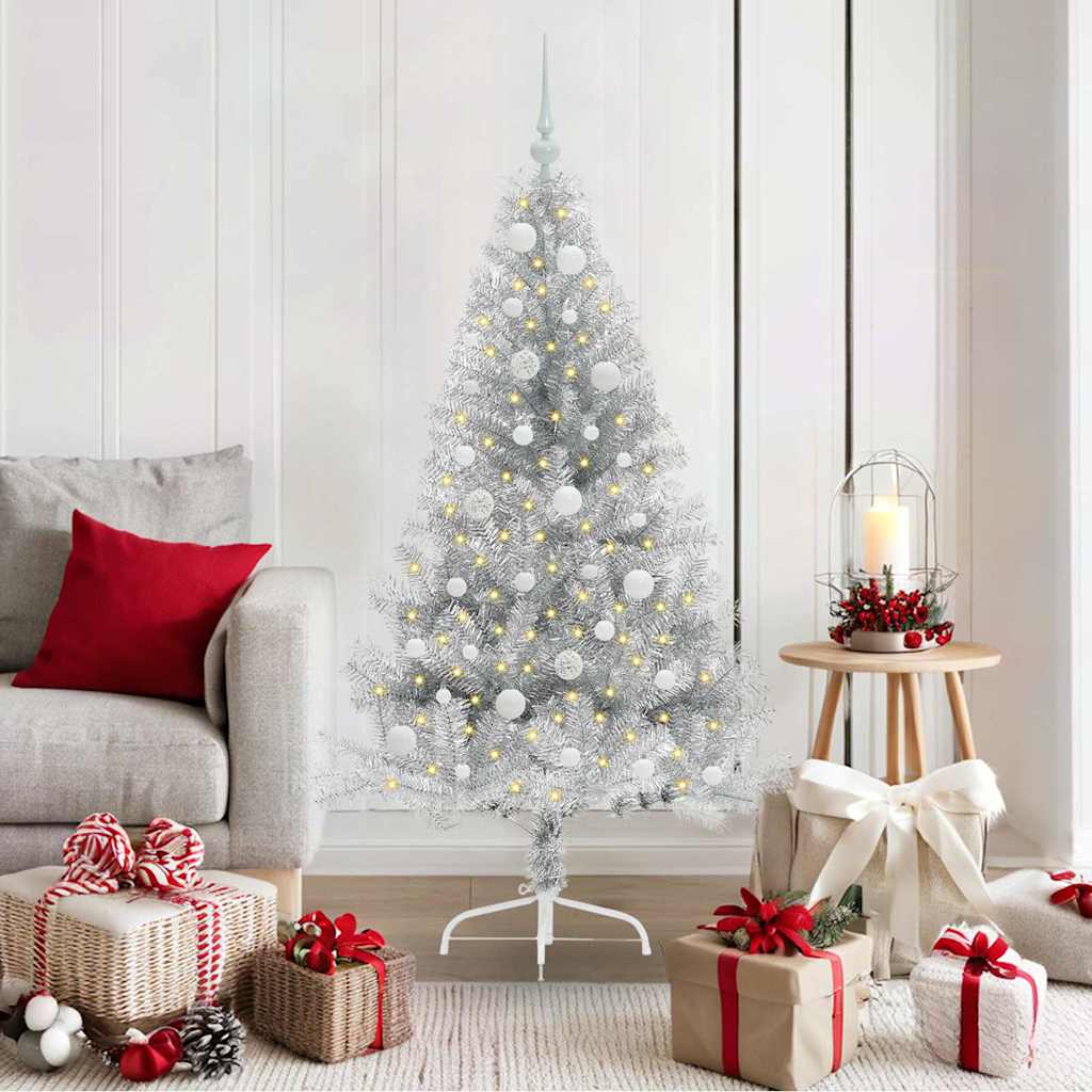 Künstlicher vorbeleuchteter Weihnachtsbaum Silber 150 cm PET