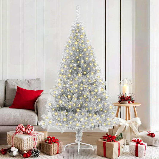 Weihnachtsbaum mit dekorativen Saitenlichtern Silber 180 cm