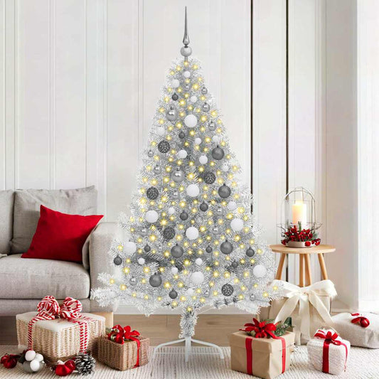 Weihnachtsbaum mit dekorativen Saitenlichtern Silber 180 cm