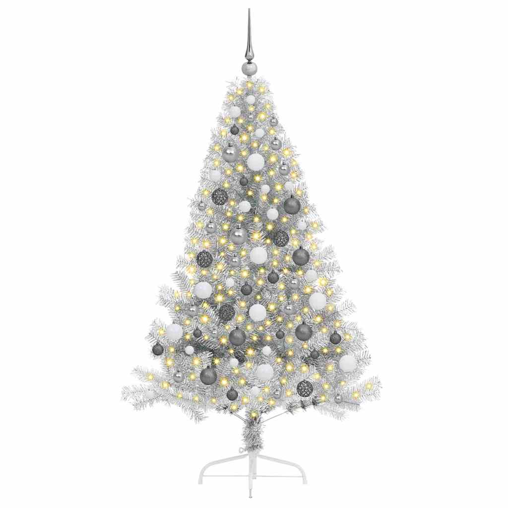 Weihnachtsbaum mit dekorativen Saitenlichtern Silber 180 cm