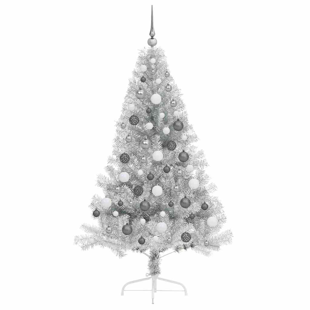 Weihnachtsbaum mit dekorativen Saitenlichtern Silber 180 cm