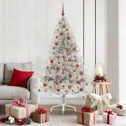 Künstlicher vorbeleuchteter Weihnachtsbaum Silber 180 cm PET