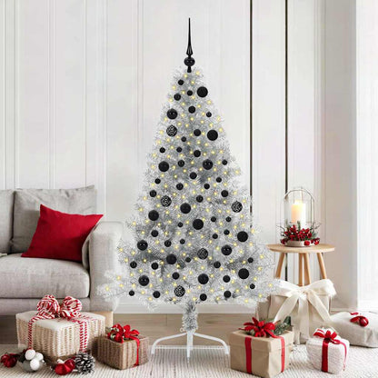 Künstlicher vorbeleuchteter Weihnachtsbaum Silber 180 cm PET