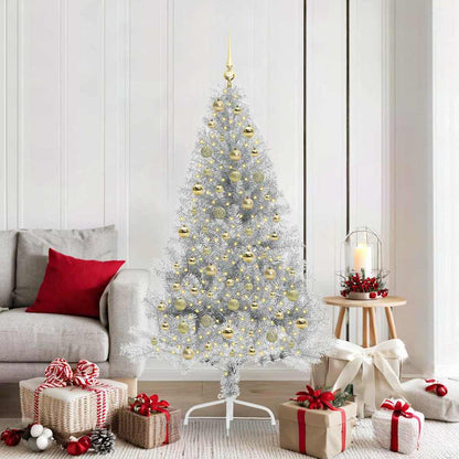 Künstlicher vorbeleuchteter Weihnachtsbaum Silber 180 cm PET