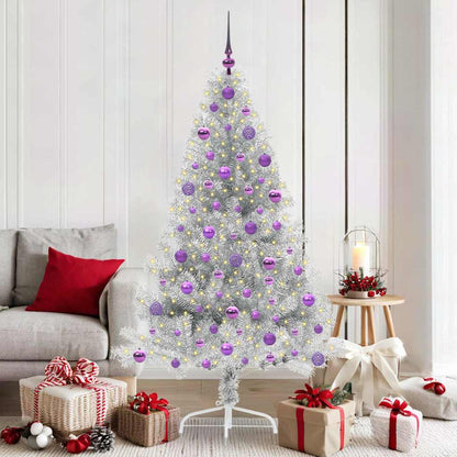 Künstlicher vorbeleuchteter Weihnachtsbaum Silber 180 cm PET