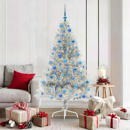 Künstlicher vorbeleuchteter Weihnachtsbaum Silber 180 cm PET