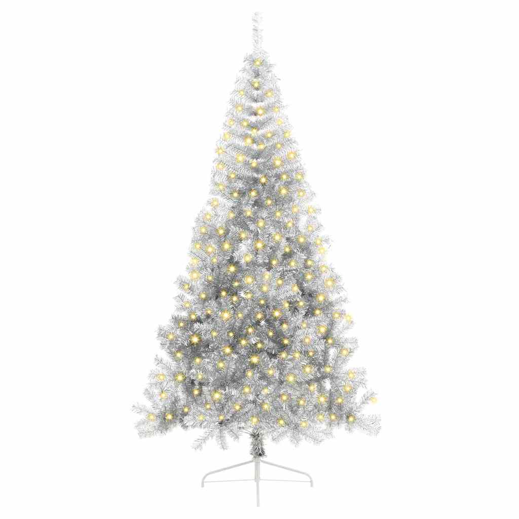Künstlicher vorbeleuchteter Weihnachtsbaum Silber 210 cm PET