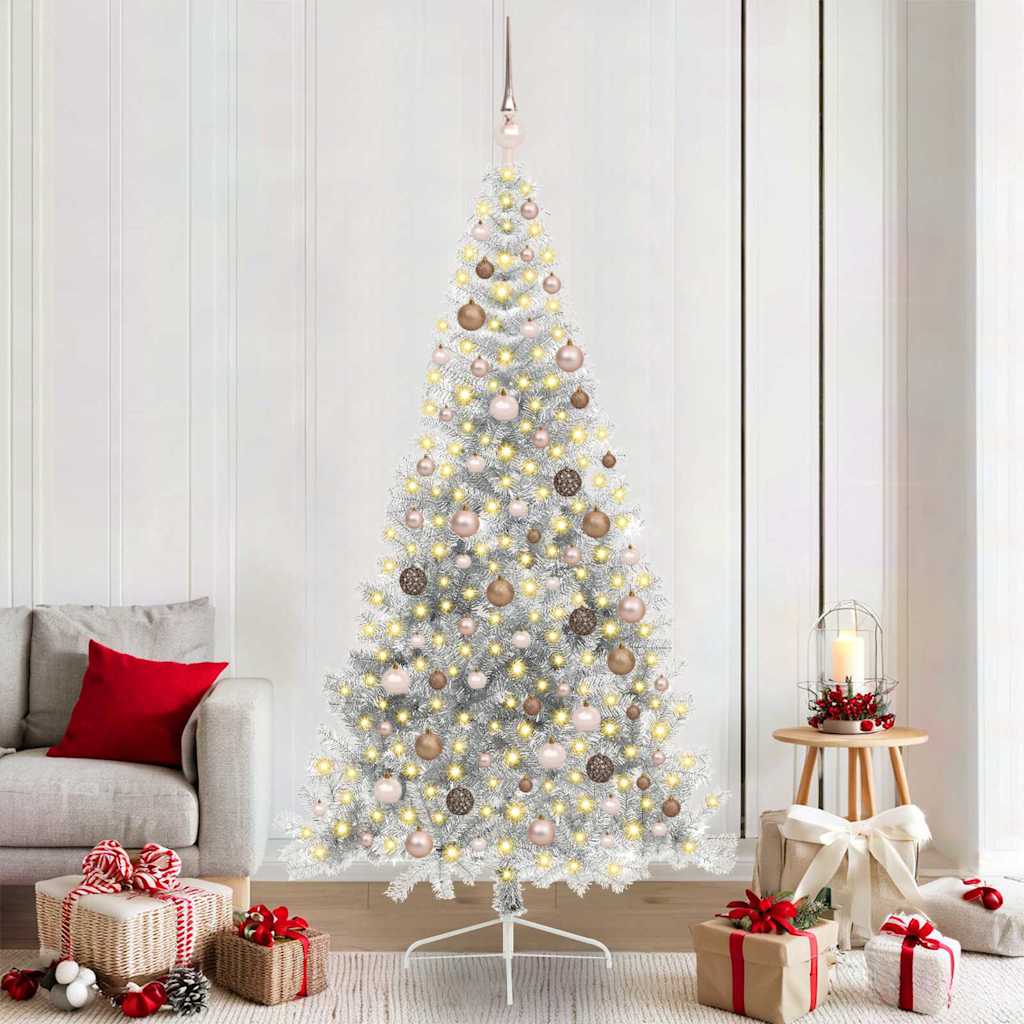 Künstlicher vorbeleuchteter Weihnachtsbaum Silber 210 cm PET