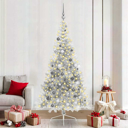 Weihnachtsbaum mit dekorativen Saitenlichtern Silber 210 cm PET