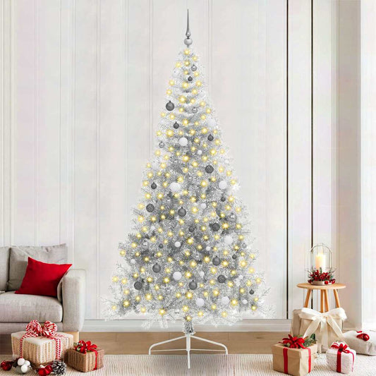 Weihnachtsbaum mit dekorativen Saitenlichtern Silber 240 cm
