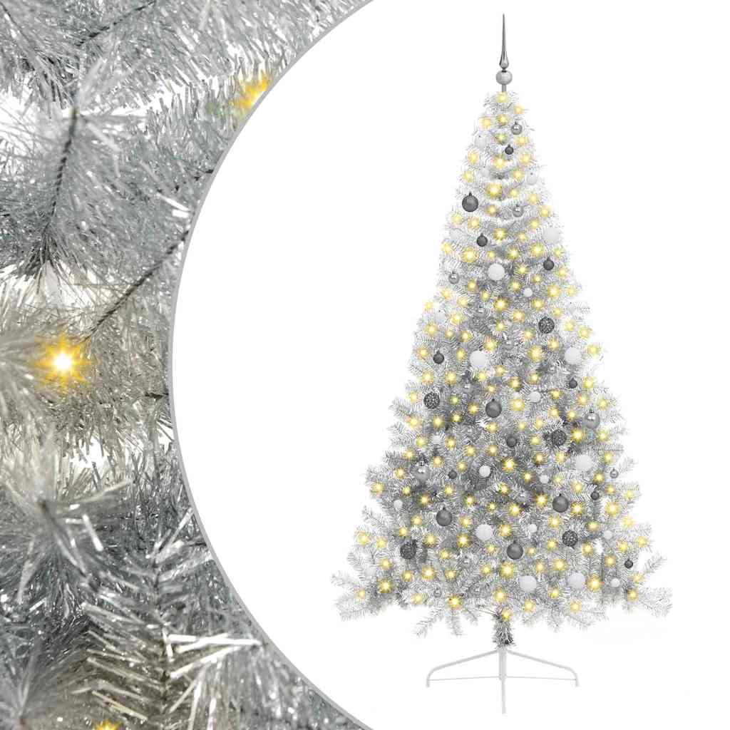 Weihnachtsbaum mit dekorativen Saitenlichtern Silber 240 cm