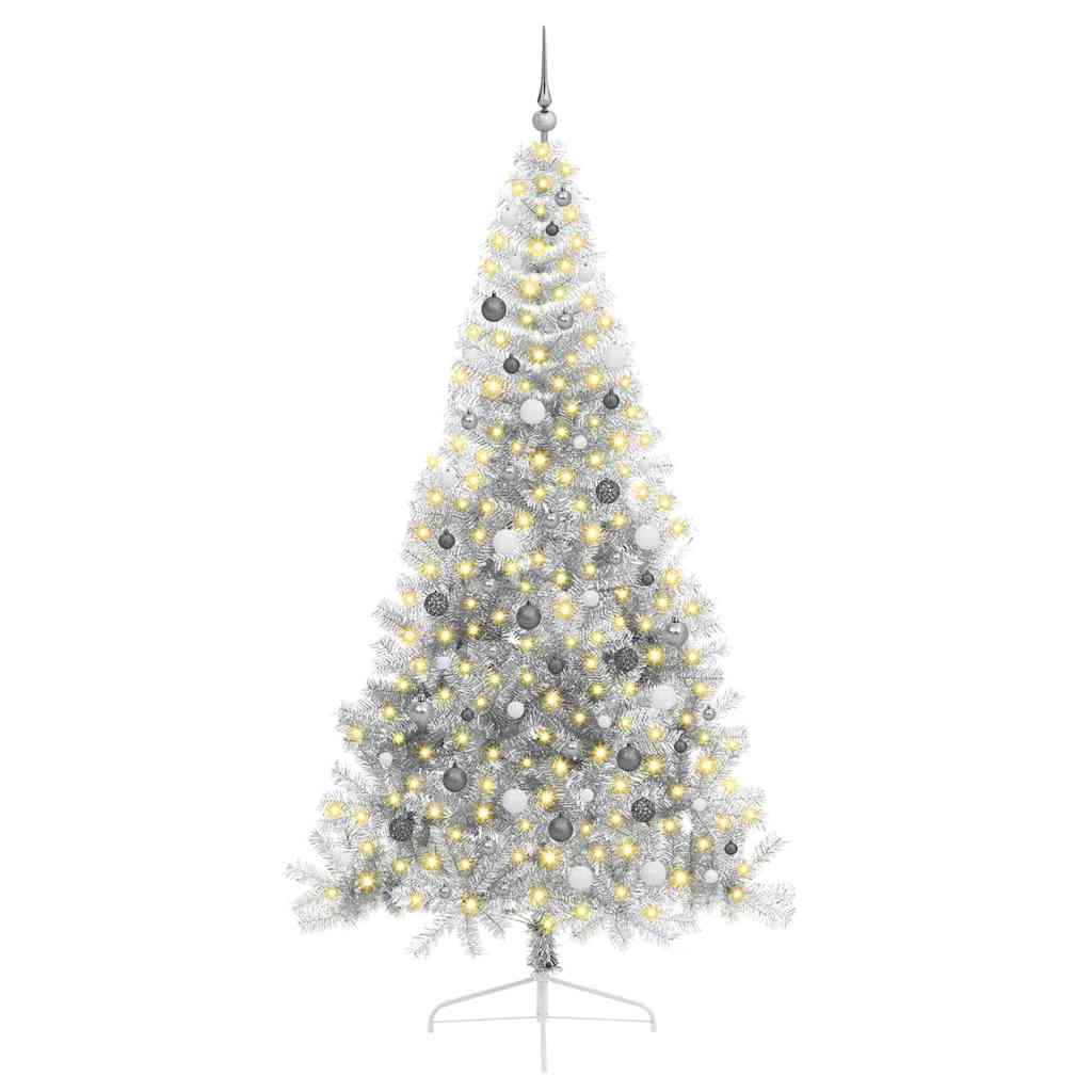 Weihnachtsbaum mit dekorativen Saitenlichtern Silber 240 cm