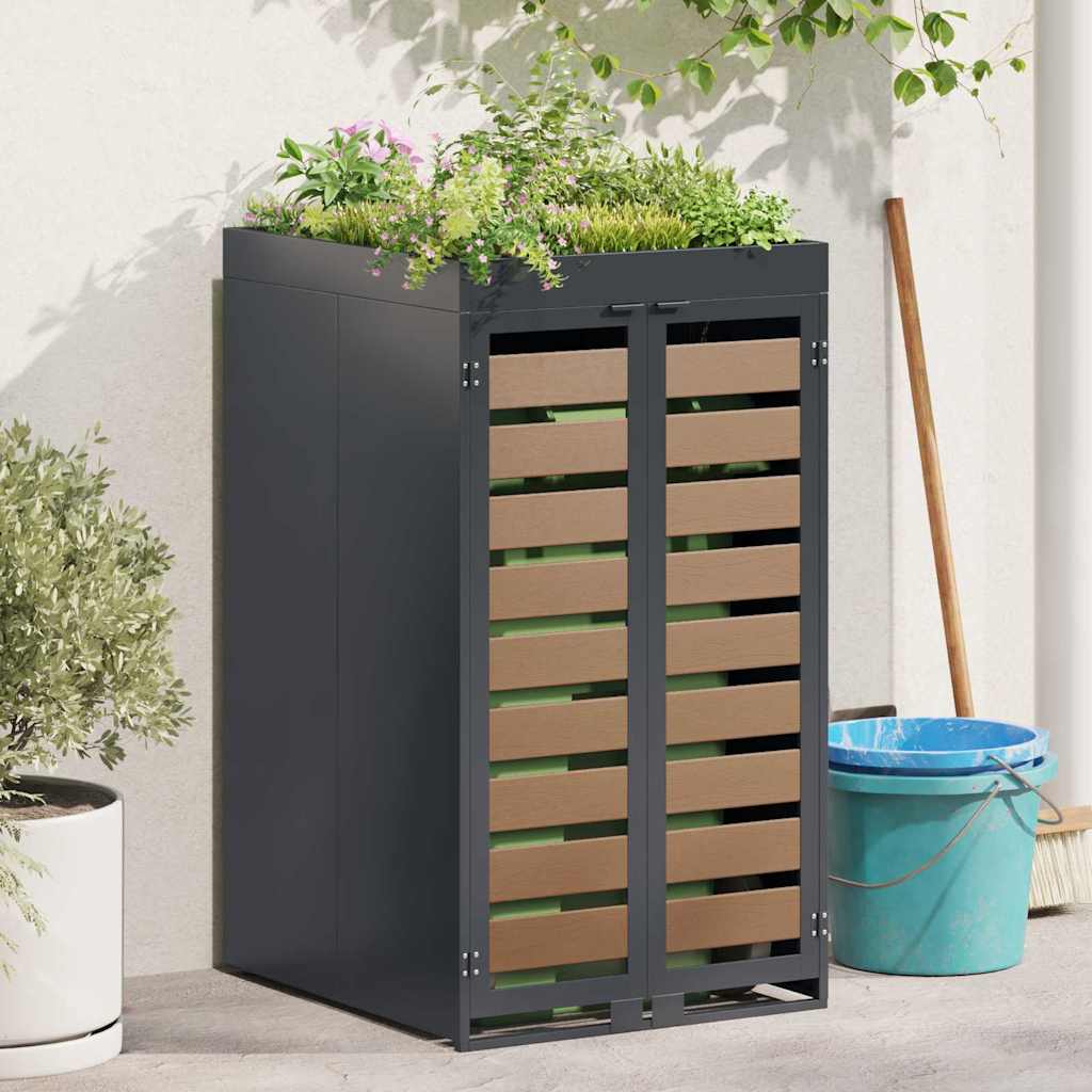 Mülltonnenbox mit Pflanzerdach für 240L Tonne Stahl Anthrazit