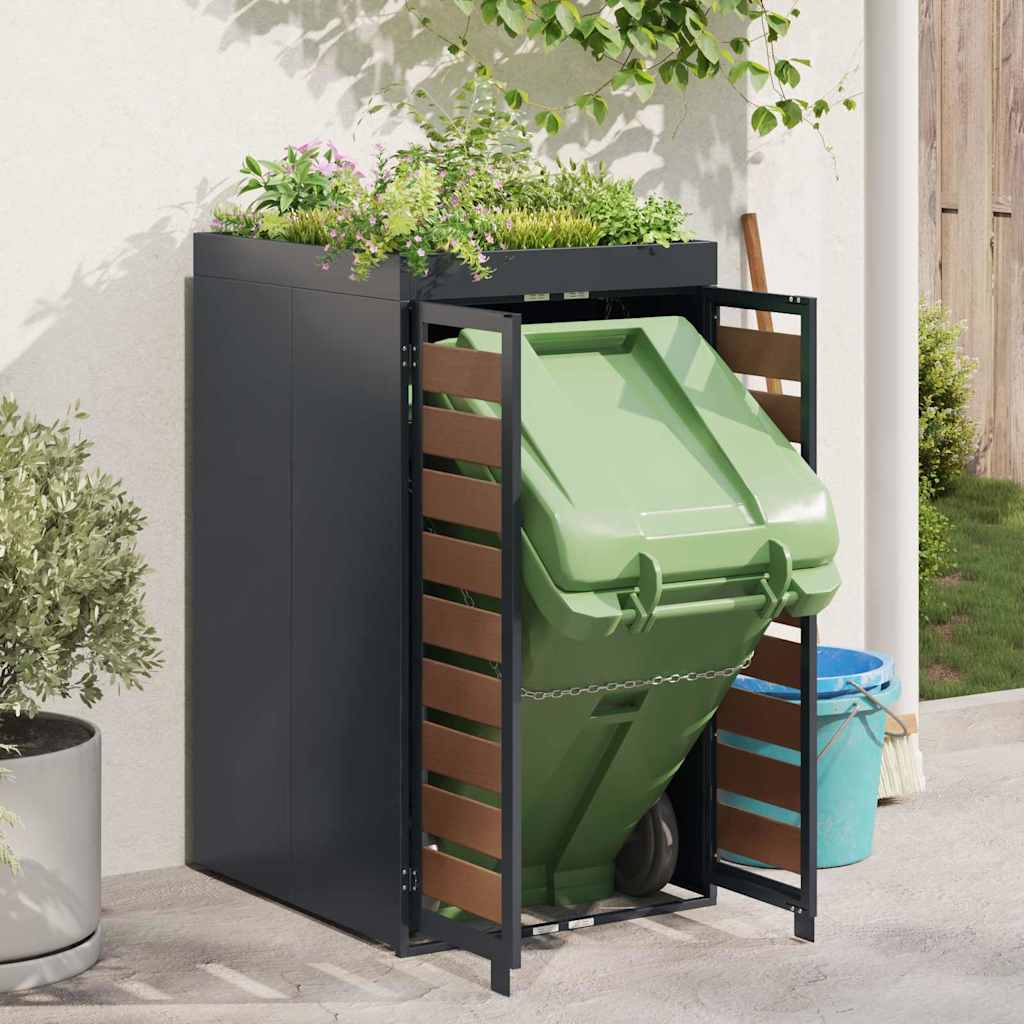 Mülltonnenbox mit Pflanzerdach für 240L Tonne Stahl Anthrazit