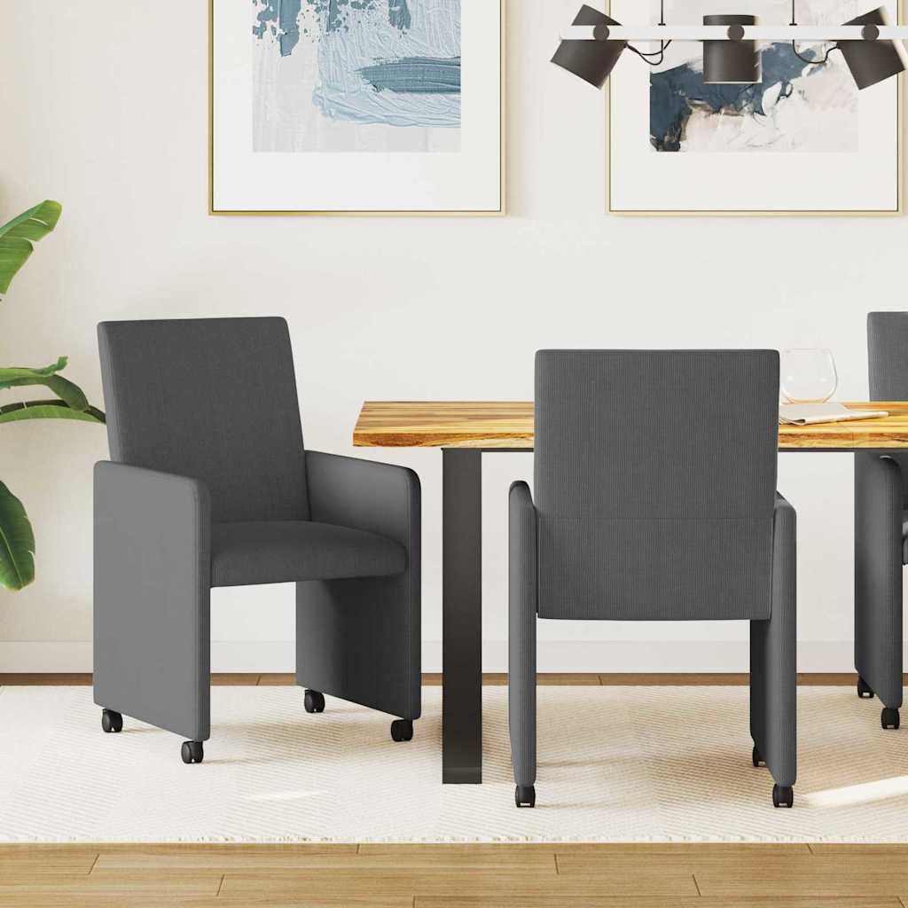 Esszimmerstühle mit Rollen 2 Stk. Cordstoff Dunkelgrau