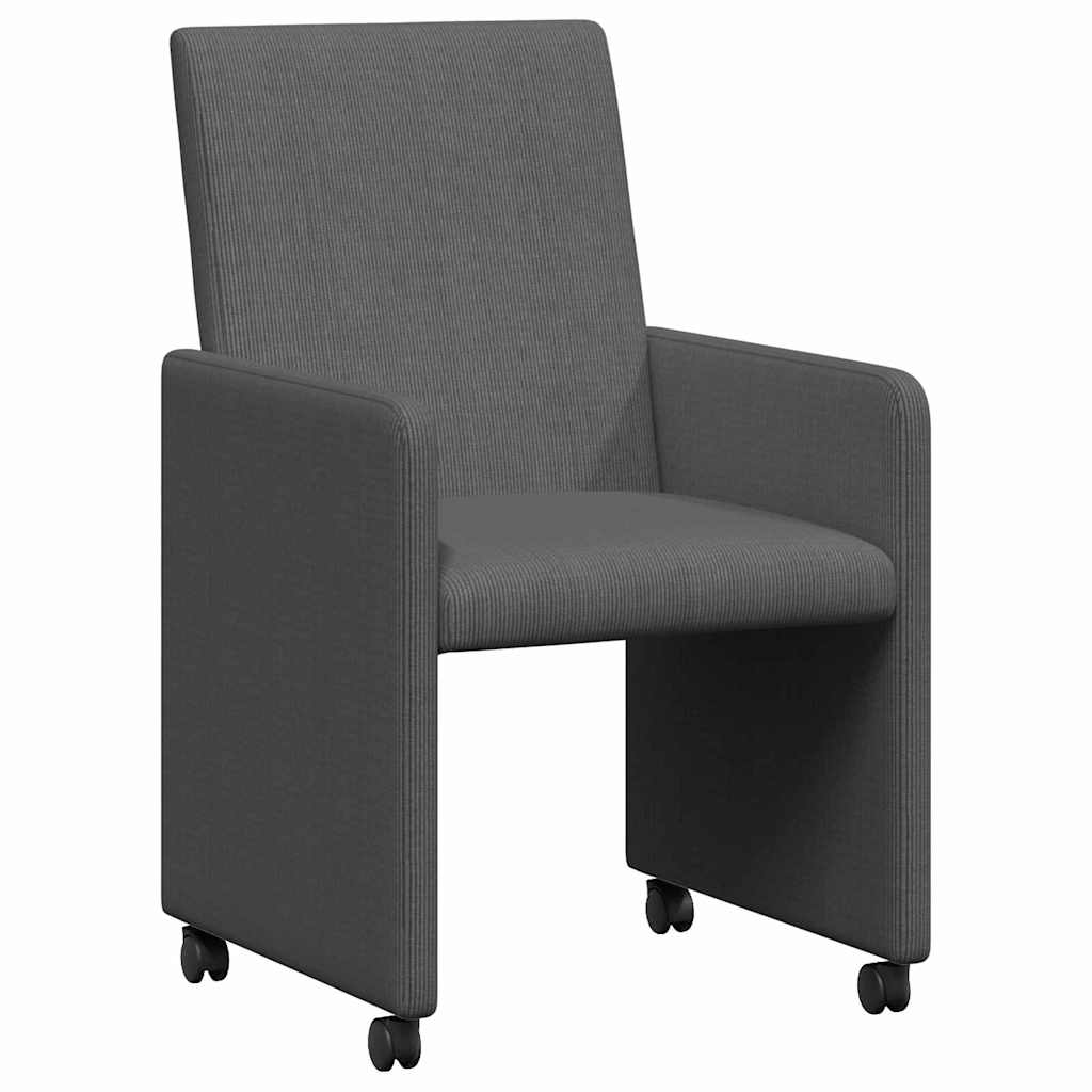 Esszimmerstühle mit Rollen 2 Stk. Cordstoff Dunkelgrau