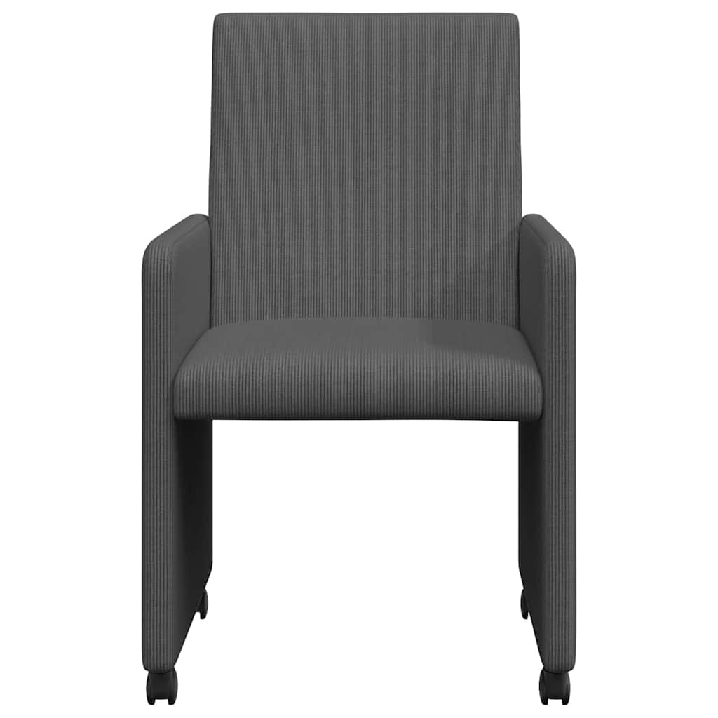 Esszimmerstühle mit Rollen 2 Stk. Cordstoff Dunkelgrau