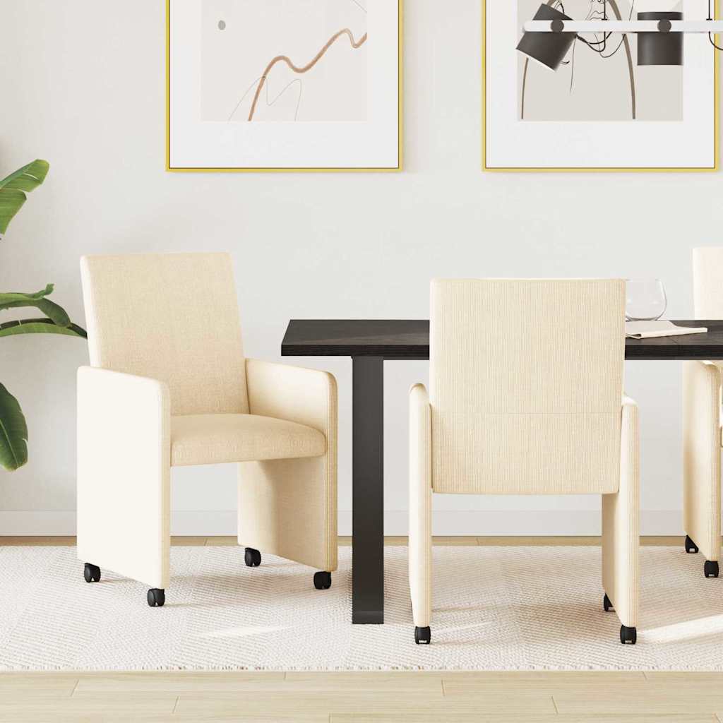 Esszimmerstühle mit Rollen 2 Stk. Cordstoff Creme