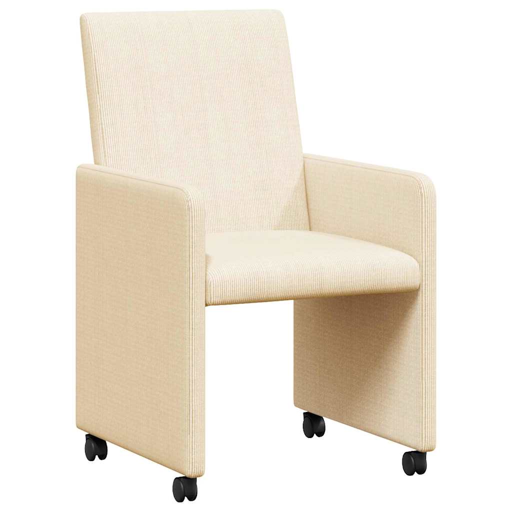 Esszimmerstühle mit Rollen 2 Stk. Cordstoff Creme
