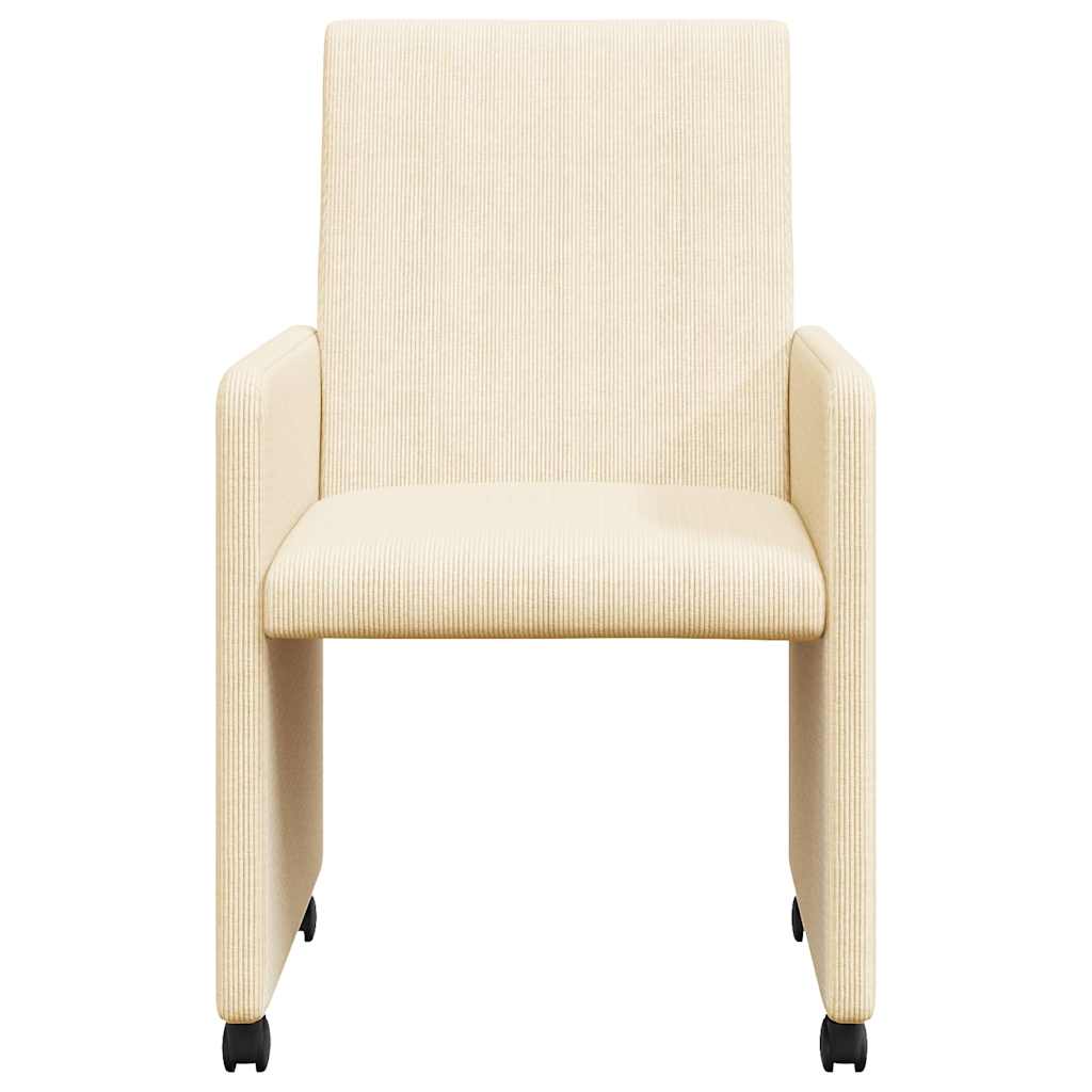 Esszimmerstühle mit Rollen 2 Stk. Cordstoff Creme