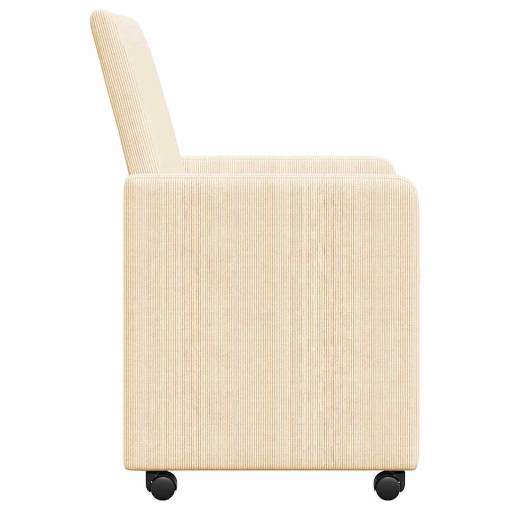 Esszimmerstühle mit Rollen 2 Stk. Cordstoff Creme