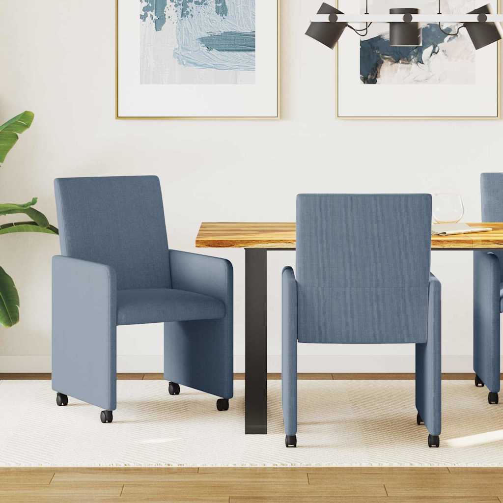 Esszimmerstühle mit Rollen 2 Stk. Cordstoff Blau