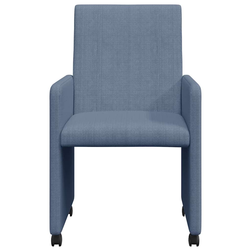Esszimmerstühle mit Rollen 2 Stk. Cordstoff Blau
