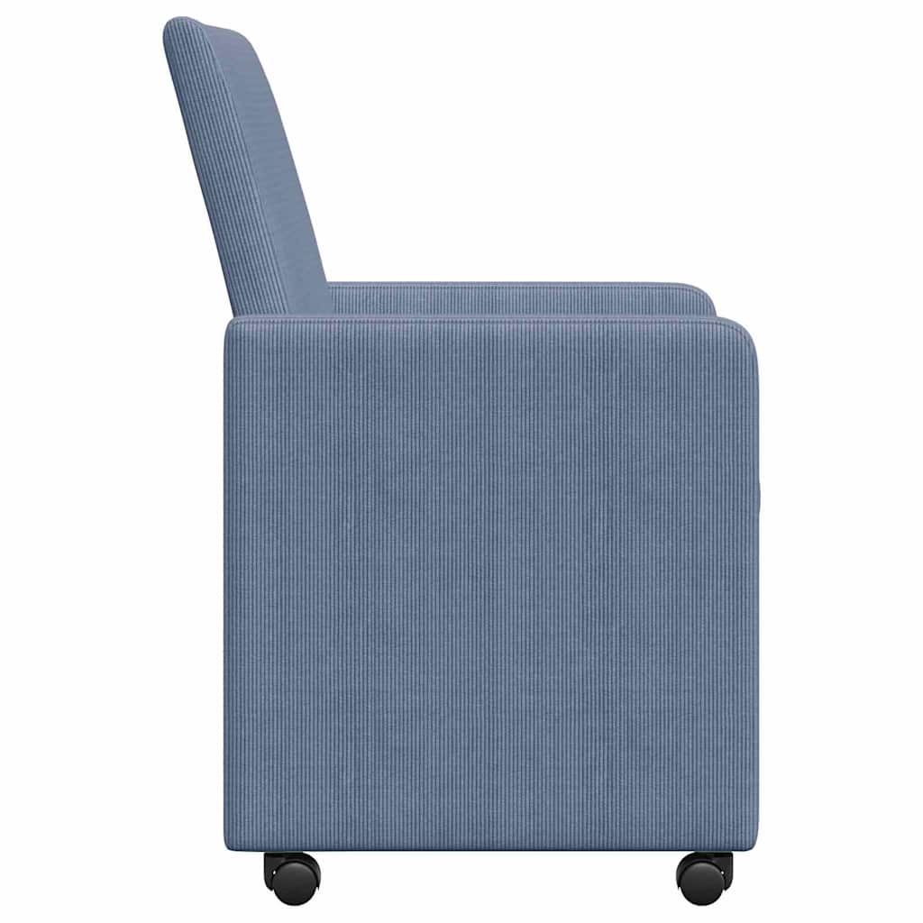 Esszimmerstühle mit Rollen 2 Stk. Cordstoff Blau