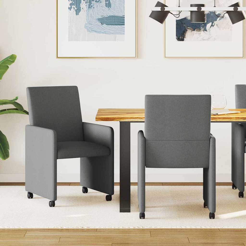 Esszimmerstühle mit Rollen 2 stk. Stoff Dunkelgrau