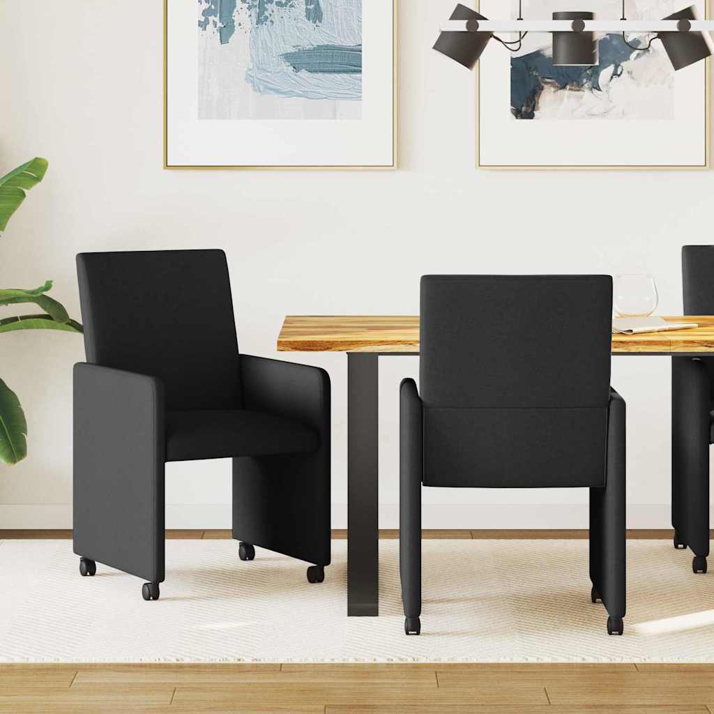 Esszimmerstühle mit Rollen 2 stk. Stoff Schwarz 57 x 66 x 94 cm