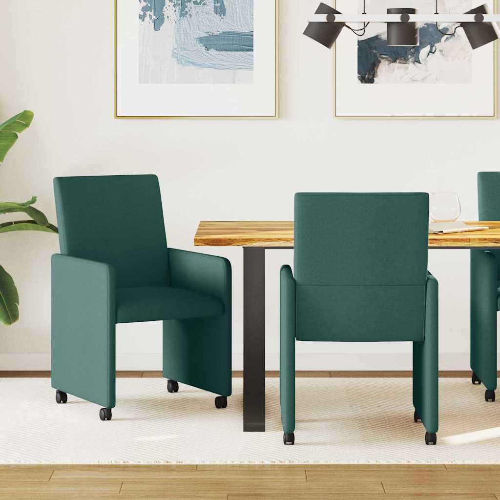 Esszimmerstühle mit Rollen 2 stk. Stoff Dunkelgrün