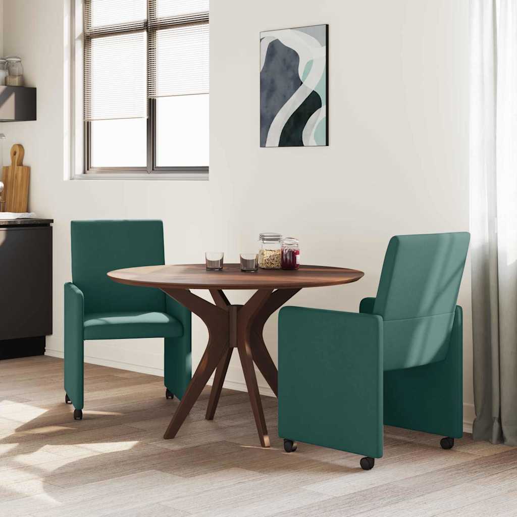 Esszimmerstühle mit Rollen 2 stk. Stoff Dunkelgrün